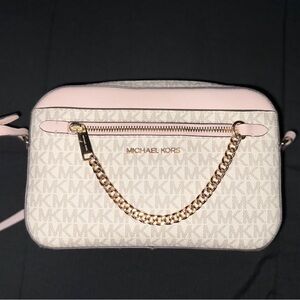 Michael Kors Pink and Cream Crossbody with Gold Chain